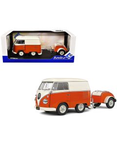 1950 Volkswagen Kool Kombi Van 1/18 Diecast Model Car with Trailer Orange White by Solido