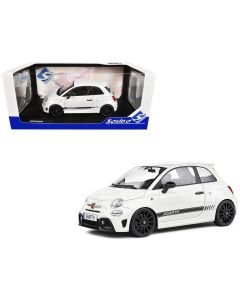 2022 Fiat F595 Abarth 1/18 Diecast Model Car - Ghiaccio White, Black Stripes, Solido