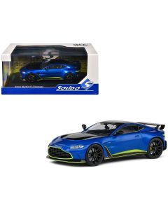 2023 Aston Martin V12 Vantage 1/43 Diecast Model Car Blue Metallic Black Hood Solido