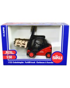 1/50 Linde Red Forklift Truck Diecast Model by Siku with 2 Pallet Accessories