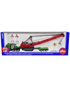 2023 Siku 1/87 Heavy Haulage Transporter Green & Liebherr Cable Excavator Red Diecast Model
