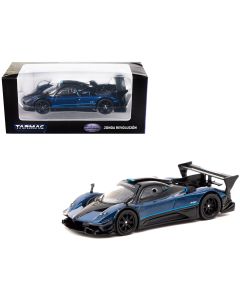 2023 Pagani Zonda Revolucion Diecast Model Car 1/64 Blue Metallic Black Light Blue Stripes Tarmac Works
