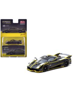 2023 Pagani Huayra R Diecast Model 1/64 Matt Black Silver Yellow Stripes Tarmac Works