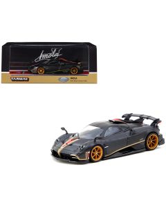 2023 Pagani Imola 1/64 Diecast Model - Matt Black Carbon Fiber, Red Stripe, Global64 Series by Tarmac Works