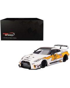 2023 Nissan LB-Silhouette WORKS GT 35GT-RR RHD Model Car #23 White Yellow Stripes 1/18